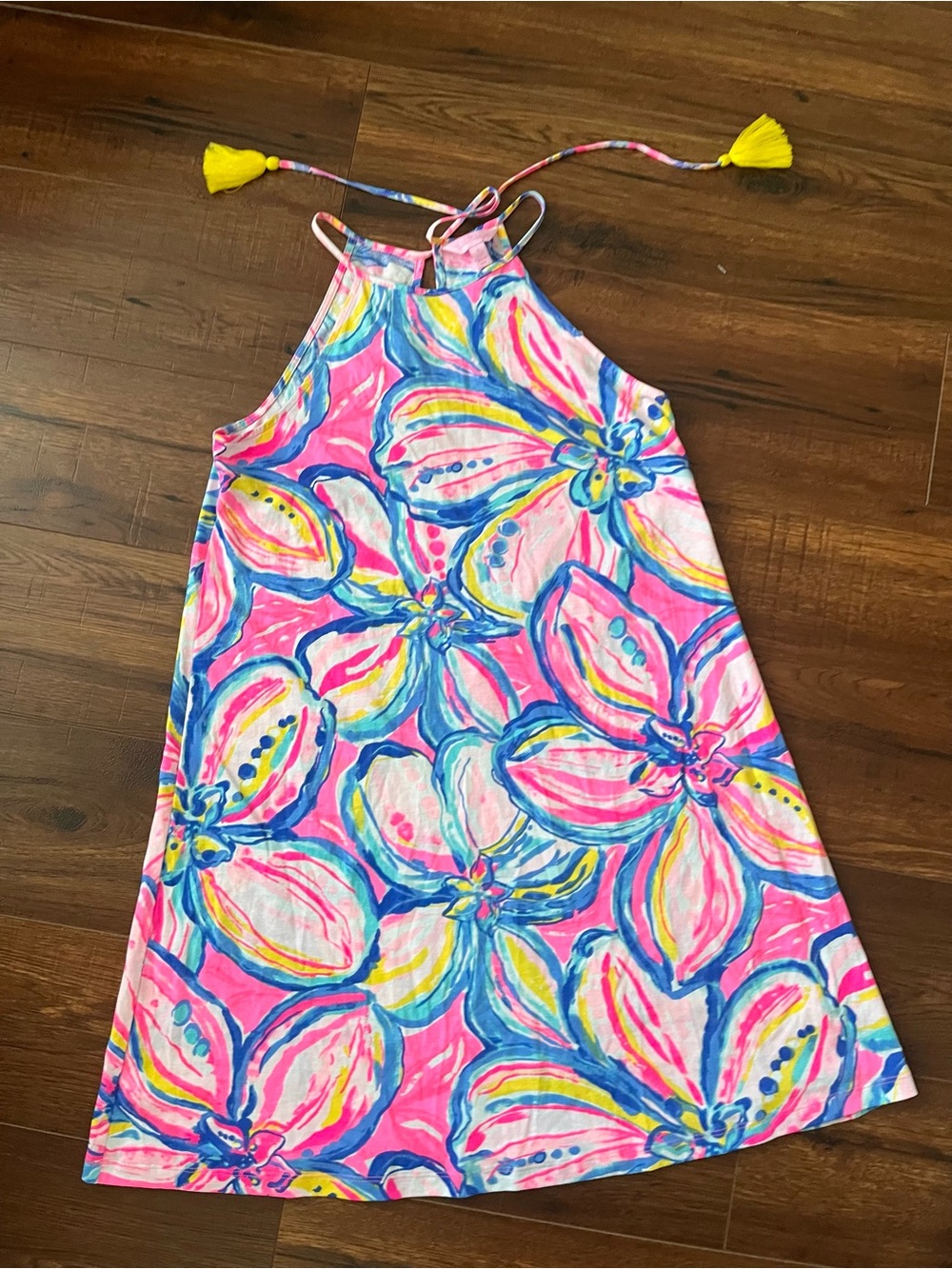 Lilly Pulitzer Floral Margot Halter Swing Short Dress w Tassels Sz Small